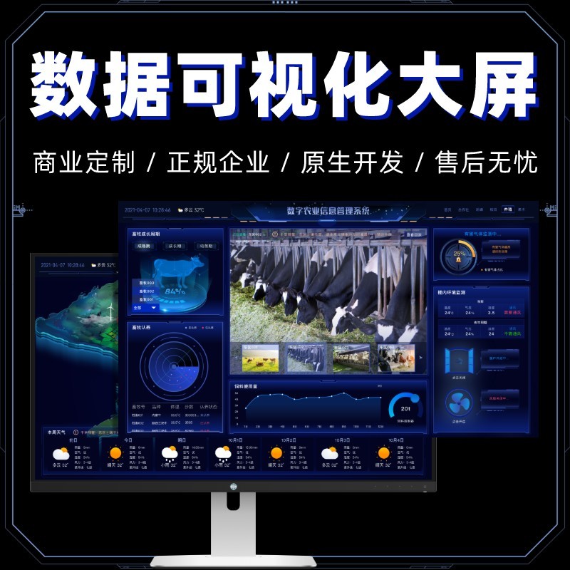 可视化数据大屏系统开发数字大屏智慧工厂农业城市园区展示软件